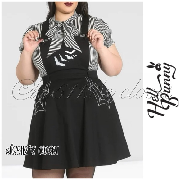 NWOT Hell Bunny Black Miss Muffet Pinafore Spider Web Dress 3X/20 fits a 2X - Picture 1 of 15